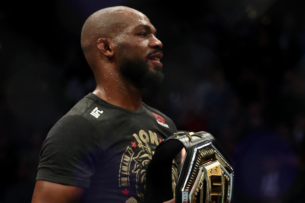Jon Jones celebrates his win against Dominick Reyes at UFC 247. Photo: AFP