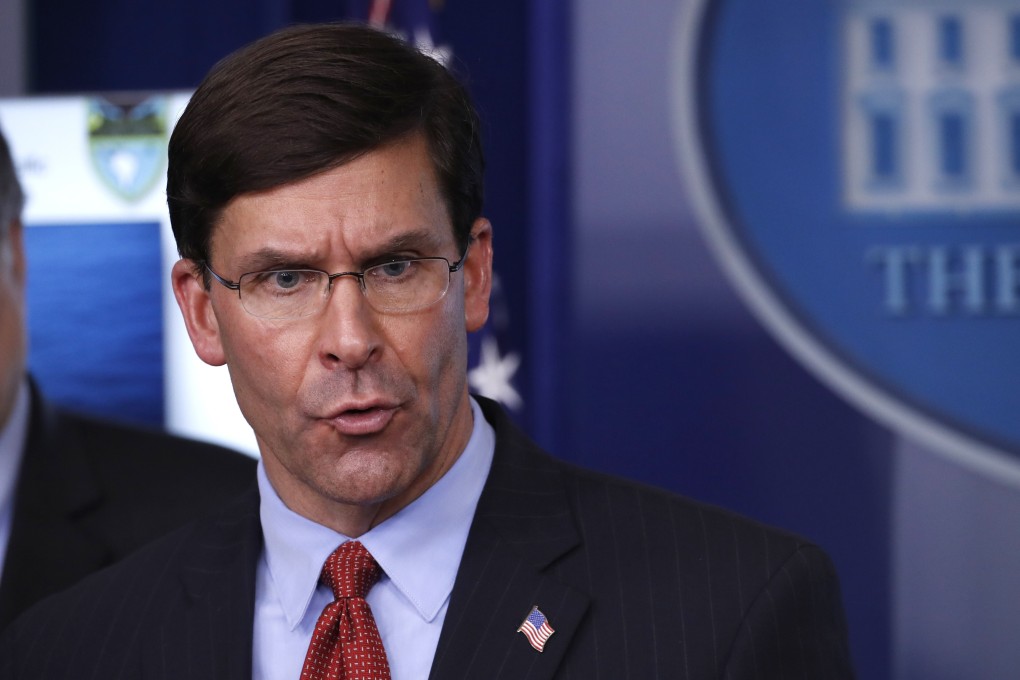 US Defence Secretary Mark Esper speaks about the coronavirus at the White House on April 1. Photo: AP