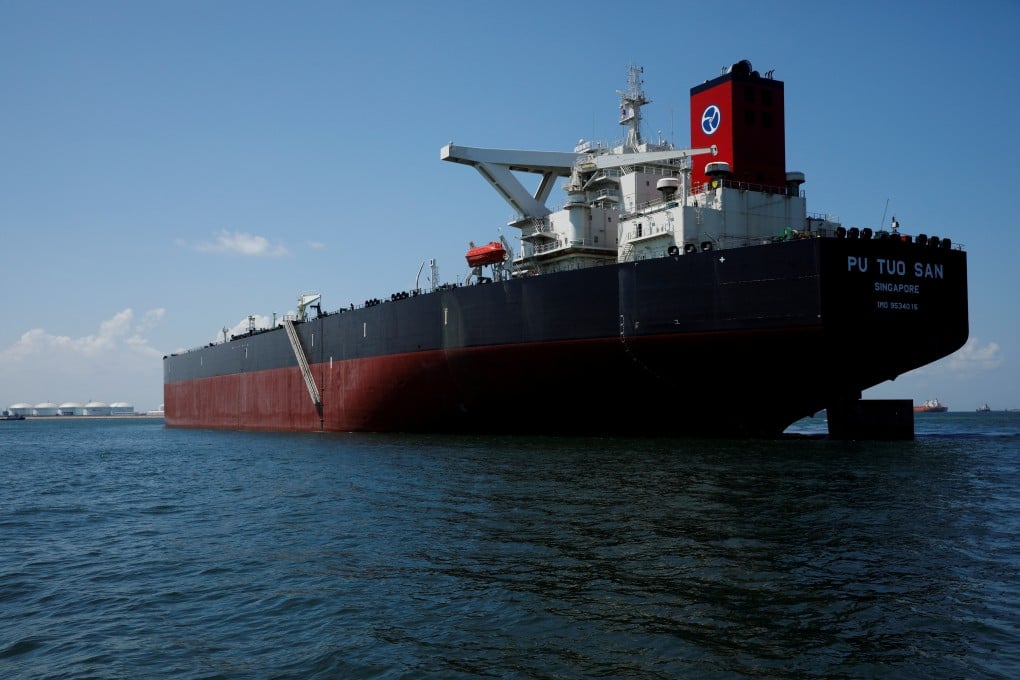 An oil tanker is seen off Jurong Island in Singapore. About 60 clean fuel tankers are currently anchored along the busy strait, with some being used to hoard fuel at sea and others parked as the Covid-19 outbreak affects the oil market. Photo: Reuters