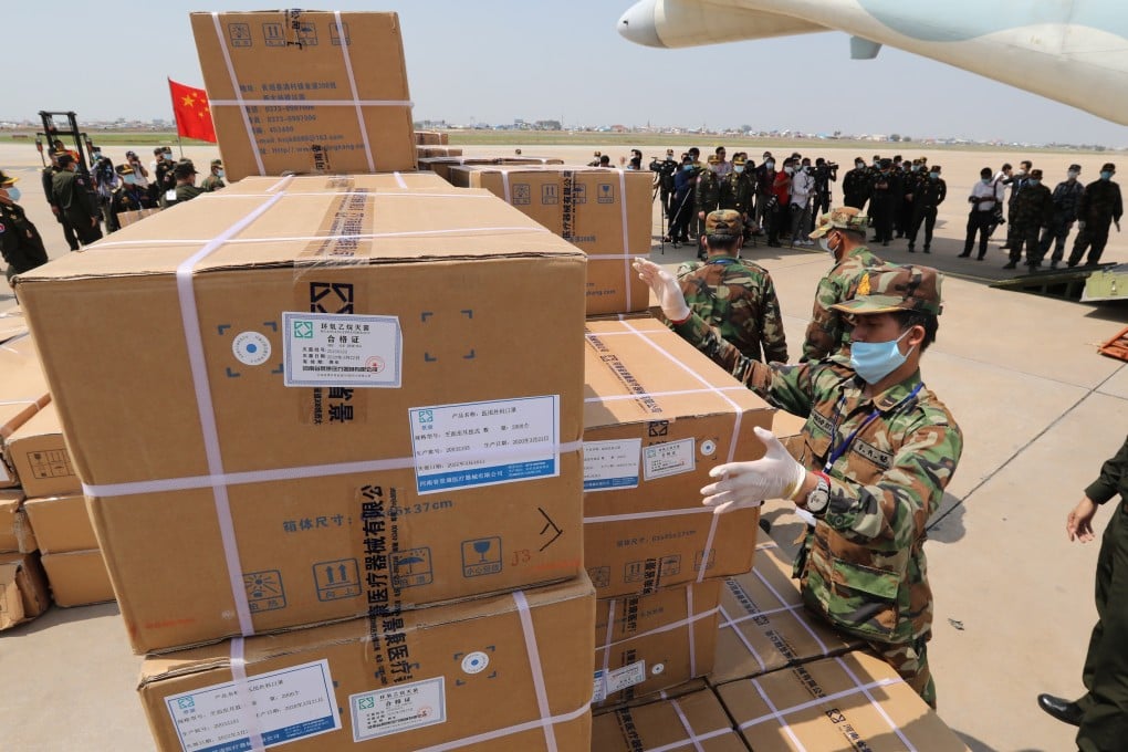 Chinese medical supplies are unloaded in Phnom Penh, Cambodia. Photo: EPA-EFE