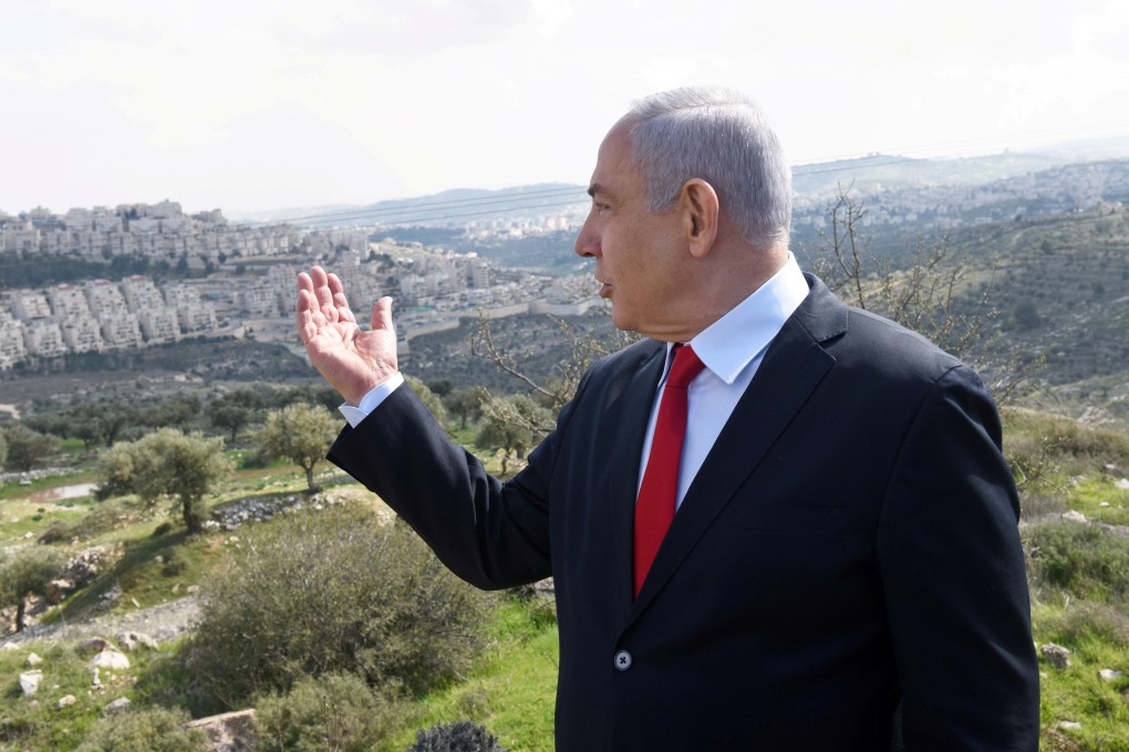 Israeli Prime Minister Benjamin Netanyahu delivers a statement overlooking the Israeli settlement of Har Homa, located in an area of the Israeli-occupied West Bank. Photo: Reuters