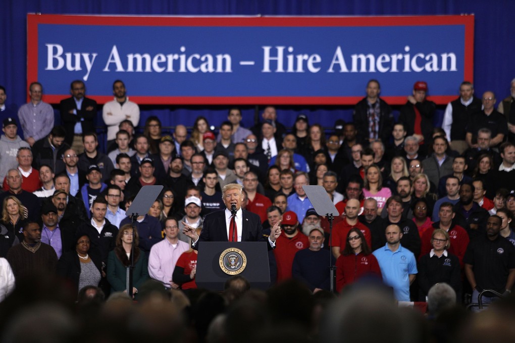 US President Donald Trump speaks to auto workers at the American Centre for Mobility on March 15, 2017, in Ypsilanti, Michigan. The economic impact of the coronavirus pandemic has rejuvenated talk in the Trump administration of bringing manufacturing back home. Photo: Getty Images/AFP