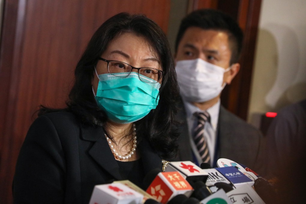 Secretary for Justice Teresa Cheng addresses the media after attending a meeting at Hong Kong’s Legislative Council on Monday. Photo: Dickson Lee