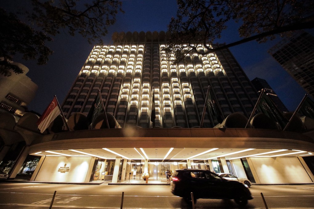 A view of the ‘SG Love’ message on the facade of the Shangri-La Hotel in Singapore on Thursday. Photo: EPA