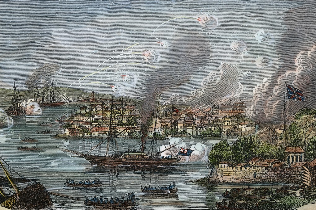 A 19th century wood engraving depicts the bombardment of Canton by the British fleet in 1841 during the First Opium War. Photo: Alamy