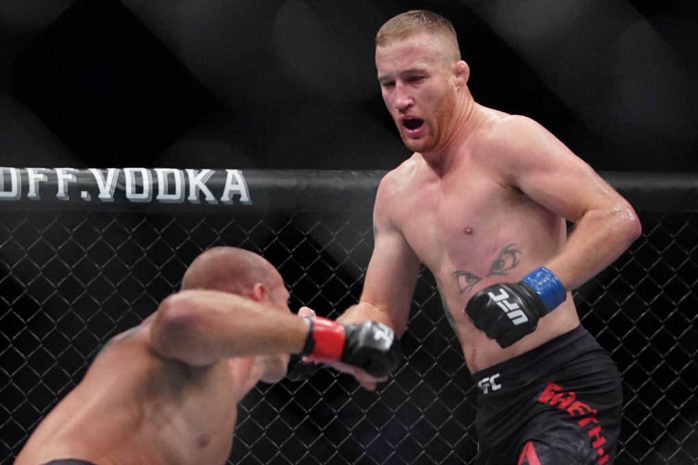 Justin Gaethje moves in for the finish after dropping Donald Cerrone at UFC Fight Night in Vancouver. Photo: USA Today