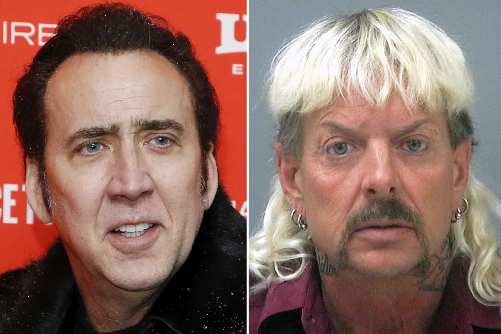 Actor Nicolas Cage (left) is to play flamboyant zookeeper Joe Exotic (right) from Netflix documentary Tiger King in a new CBS television miniseries. Photo: AP