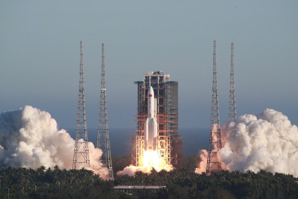 China’s new Long March 5B rocket blasts off from the Wenchang Space Launch Centre on Hainan Island on Tuesday. Photo: Weibo