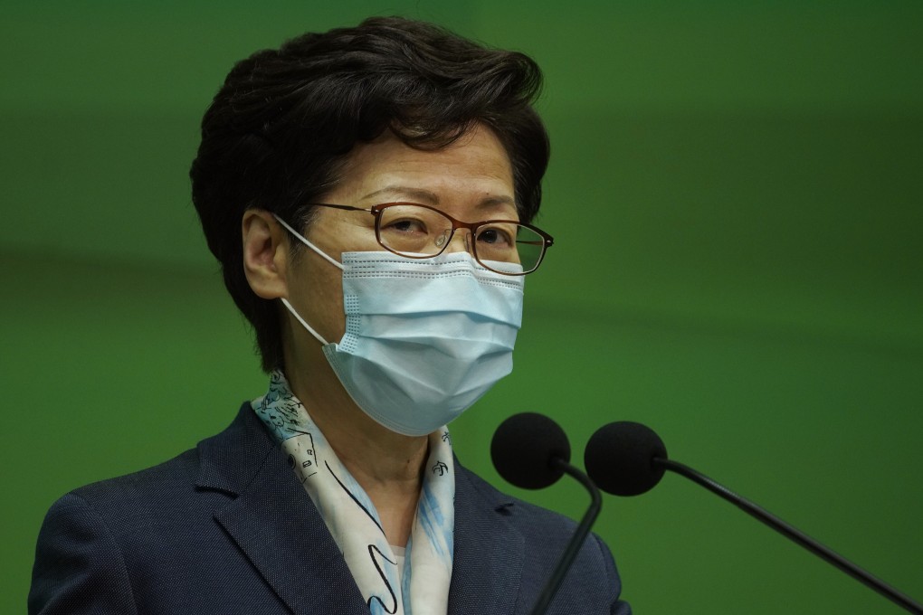 Chief Executive Carrie Lam listens during a press conference in Hong Kong on May 5. Lam included archives legislation in both her election manifesto and her 2018 policy address, but the anticipated faster progress on the matter has yet to come about. Photo: AP