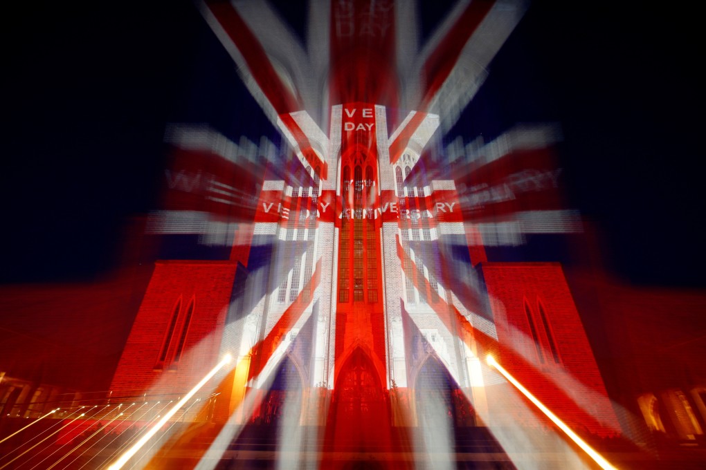 A Union flag is displayed on Guildford Cathedral in Britain on the 75th anniversary of V-E Day. Photo: Reuters