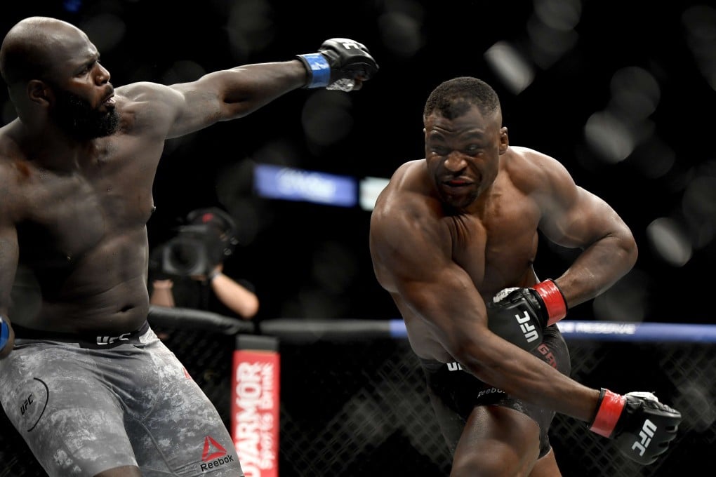 Francis Ngannou swings a punch against Jairzinho Rozenstruik at UFC 249. Photo: AFP