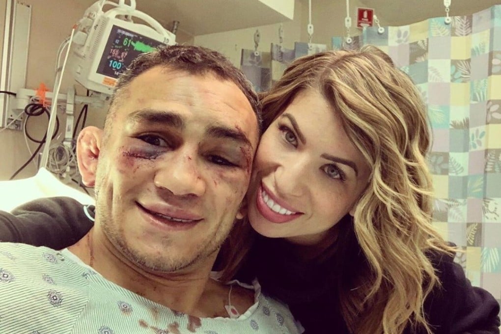 Tony Ferguson posts a selfie in his hospital bed with his wife, showing off his broken orbital bone. Photo: Instagram/@tonyfergusonxt