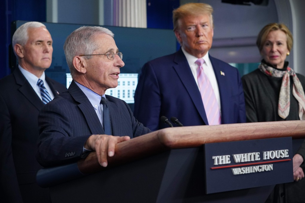 Director of the National Institute of Allergy and Infectious Diseases Anthony Fauci speaks during the daily briefing on Covid-19 at the White House in Washington on April 1, as (left to right) US Vice-President Mike Pence, US President Donald Trump and response coordinator for the White House coronavirus task force Deborah Birx look on. Photo: AFP
