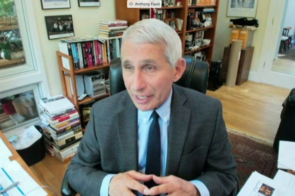 Dr Anthony Fauci, director of the National Institute of Allergy and Infectious Diseases, is seen in a frame grab from a video feed as he testifies remotely from his home during a Senate committee hearing in Washington on Tuesday. Photo: US Senate Committee on Health, Education, Labour, and Pensions Committee via Reuters