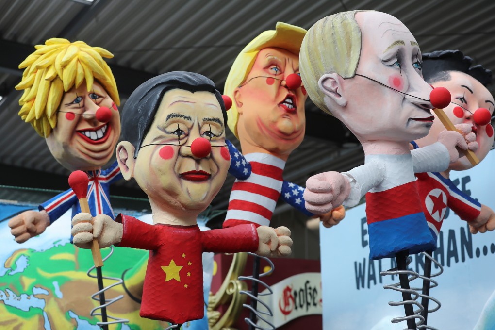 Carnival float figures of British Prime Minister Boris Johnson, Chinese President Xi Jinping, US President Donald Trump, Russian President Vladimir Putin and North Korean leader Kim Jong-un are previewed in Cologne, Germany, on February 18, 2020. Photo: Reuters