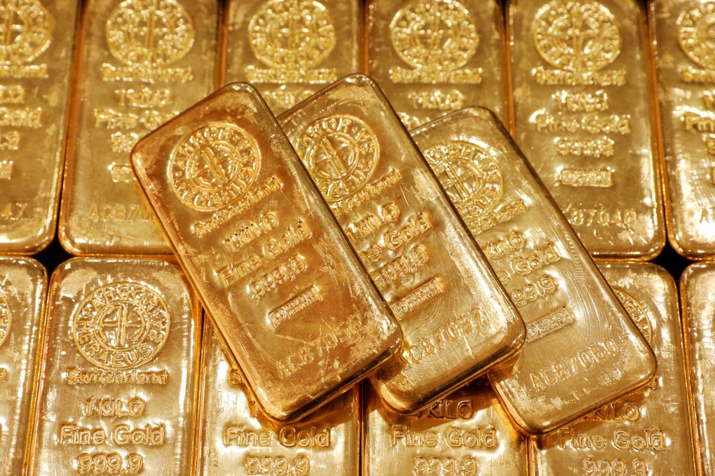 Gold bullion is displayed at GoldSilver Central's office in Singapore. File photo: Reuters