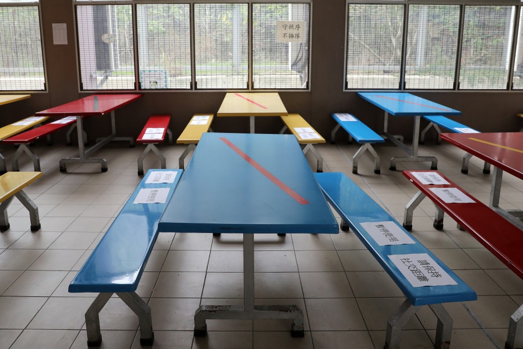 Tables are cordoned off at CMA Secondary School in Shek Kip Mei in Hong Kong Photo: Winson Wong