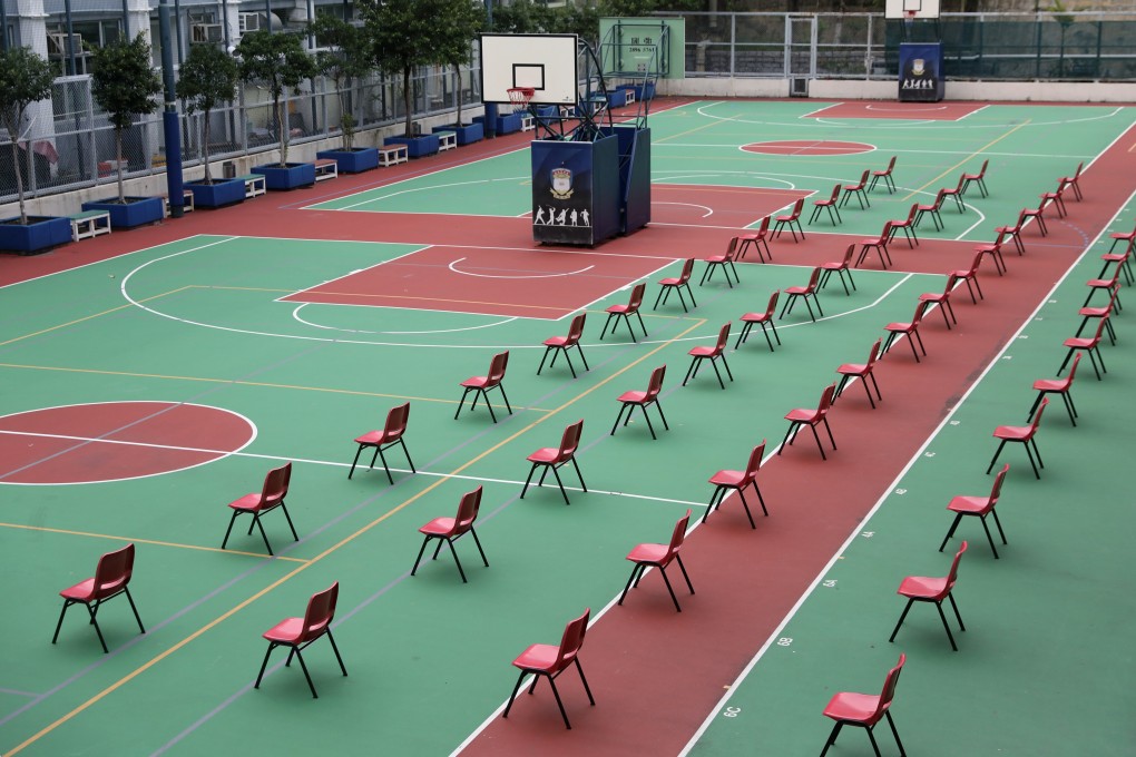 Chairs are placed some distance apart to prevent the spread of coronavirus at a secondary school in Shek Kip Mei, as Hong Kong students prepare to return to class after four months. Photo: Winson Wong
