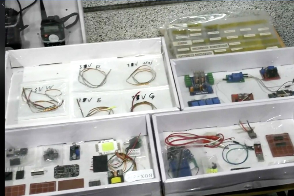 Circuit boards and parts of explosives seized by police, in April. Photo: Hong Kong Police