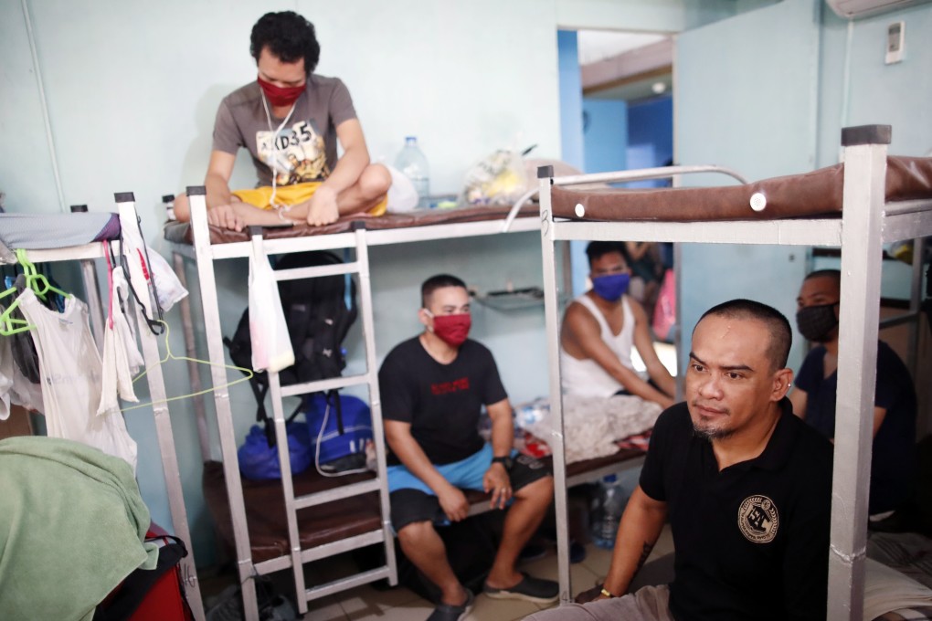 Filipino seafarers stranded amid the coronavirus pandemic rest inside a dormitory in Manila. Photo: EPA