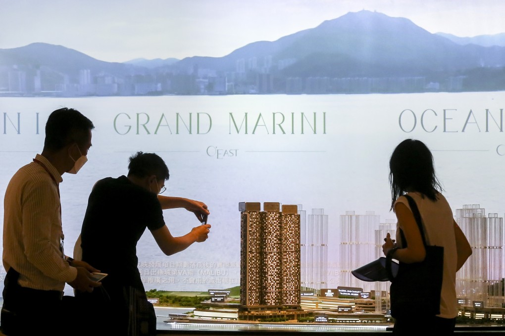 People lining up for Wheelock's Properties’ Grand Marini project at its show room on 16 May 2020. Photo: Jonathan Wong