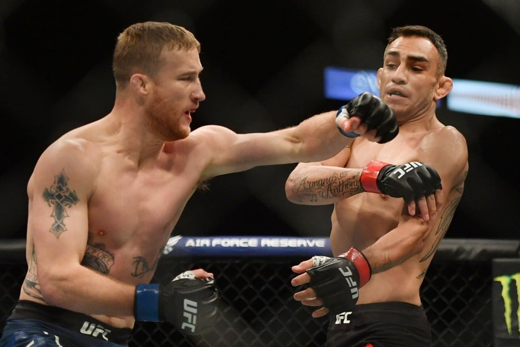 Justin Gaethje throws a left hook at Tony Ferguson. Photo: USA TODAY Sports