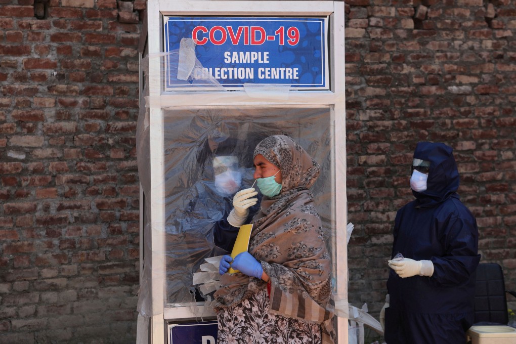 A makeshift booth for Covid-19 testing in Srinagar during India’s lockdown which thousands of Hong Kong residents are stuck in. Photo: EPA-EFE
