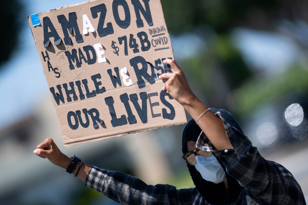 A protester in Hawthorne, California. File photo: AFP