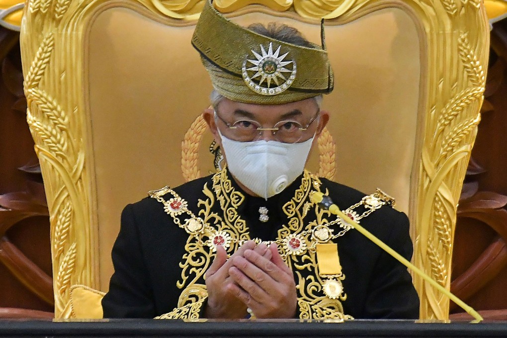 Malaysia's King Sultan Abdullah Sultan Ahmad Shah pictured at Monday’s parliamentary sitting. Photo: AFP