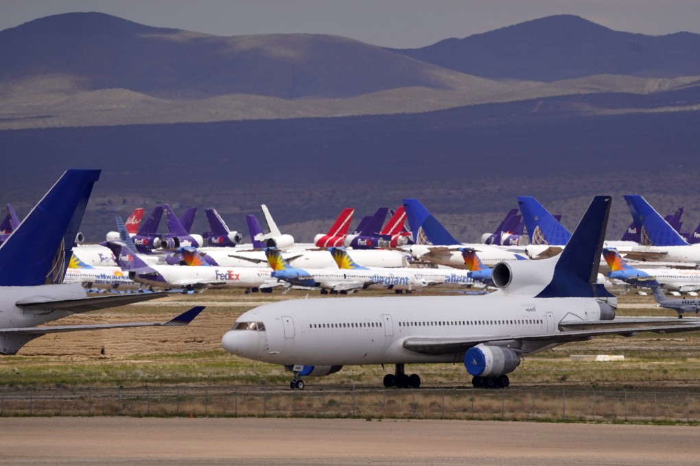 Passenger and cargo aircraft parked at the Southern California Logistics Airport on Wednesday, March 25, 2020, in Victorville, California. Photo: AP