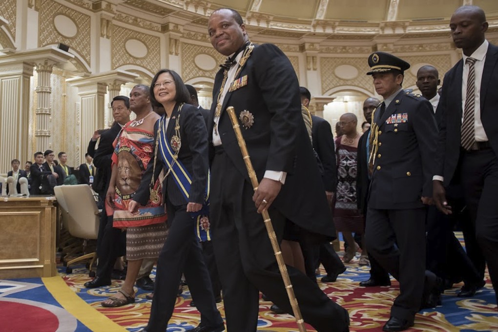 Taiwan President Tsai Ing-wen and King Mswati III of eSwatini during her visit to the southern African nation in 2018 when she was awarded the Order of the Elephant. Photo: Handout