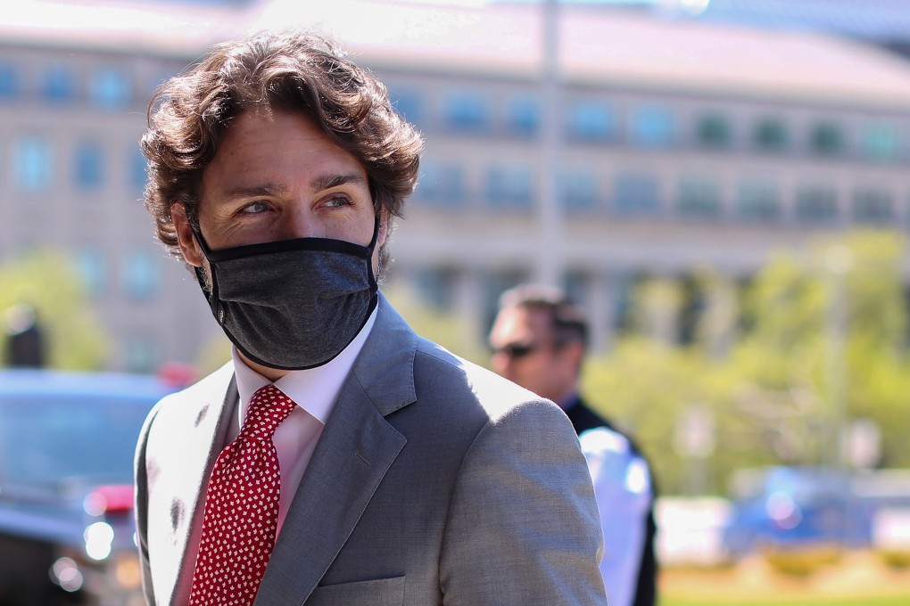 Canadian Prime Minister Justin Trudeau arrives on Parliament Hill in Ottawa to attend a sitting of the special committee on the Covid-19 pandemic on Wednesday. Photo: AFP