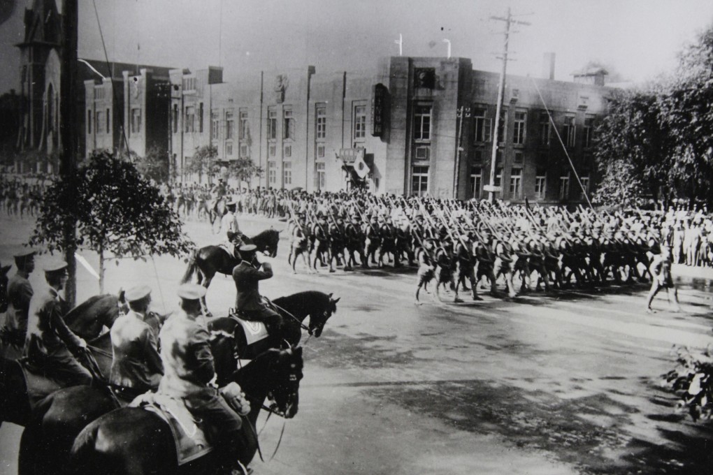 A large military parade of the Japanese Kwantung Army on the occasion of the second anniversary of the Sino-Japanese conflict in Manchuria, in 1934. Photo: Imagno/Getty Images