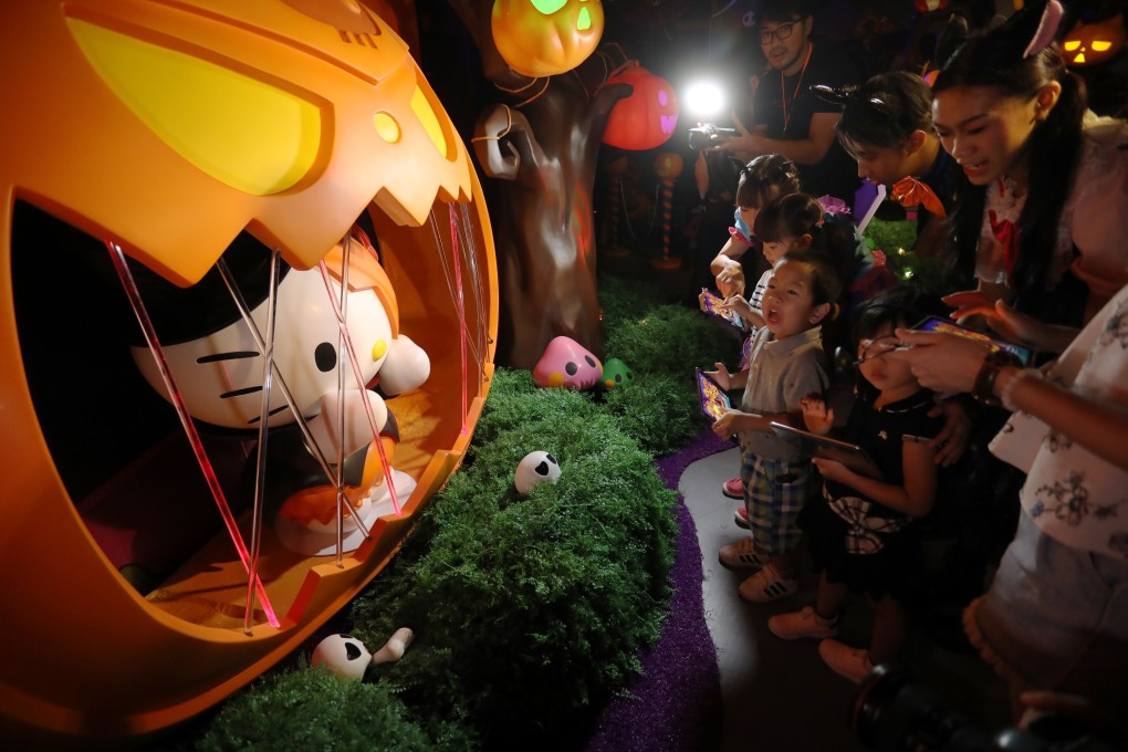 Children enjoy an attraction featuring Sanrio characters, during the Ocean Park Spooktacular Halloween Fest on September 26, 2018. Photo: Jonathan Wong