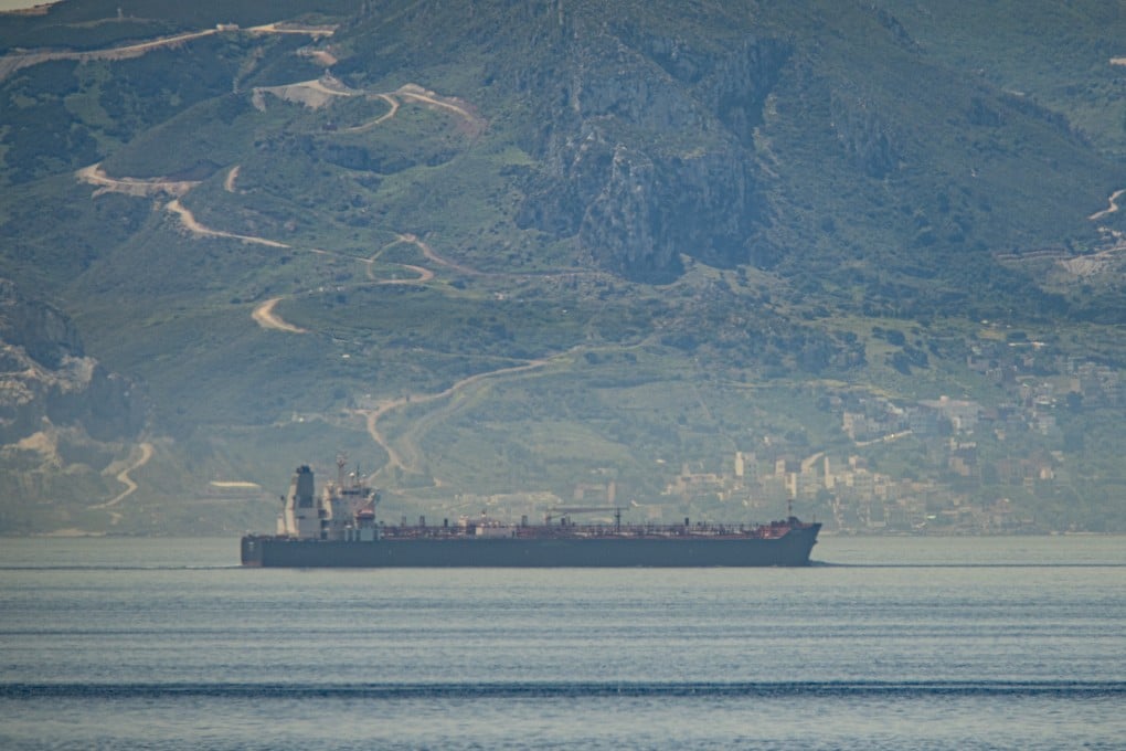 The Iranian oil tanker Clavel heads through the Strait of Gibraltar on Wednesday. Photo: AP