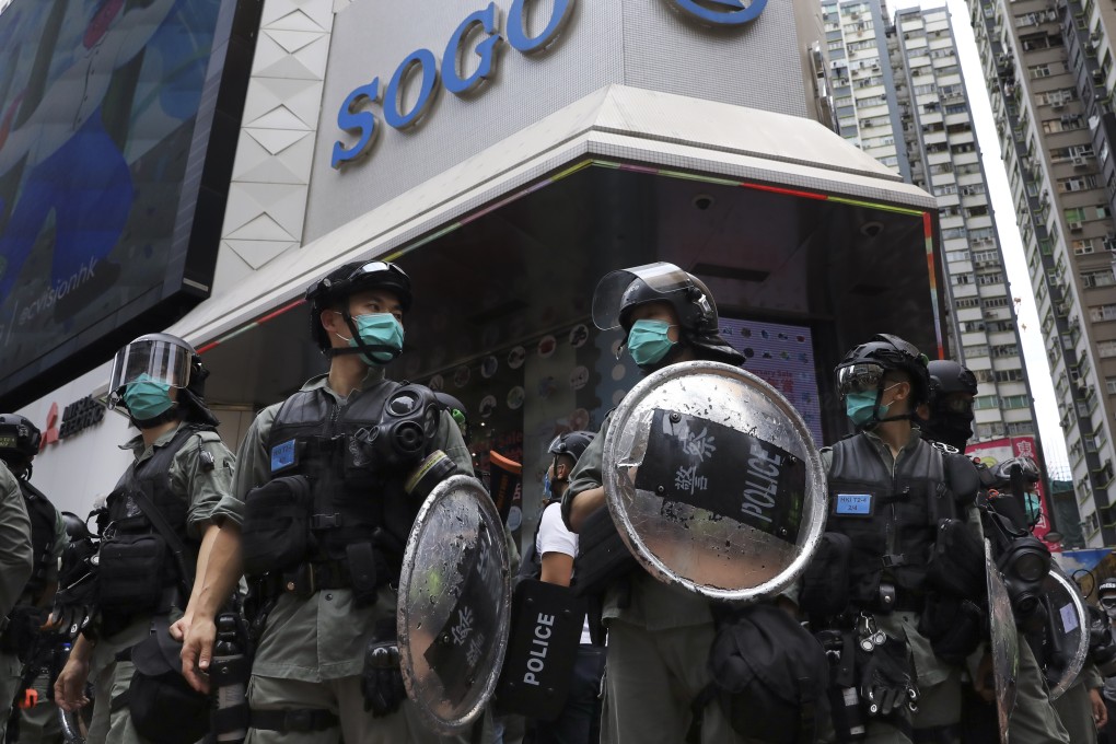 Hong Kong’s riot police were out in force again on Sunday as people took to the streets to protest against the new national security law. Photo: May Tse