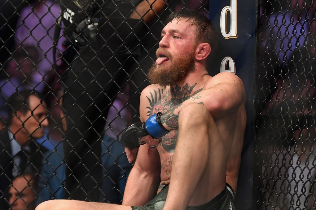 Conor McGregor sits in the octagon after being defeated by Khabib Nurmagomedov’s fourth-round submission in their UFC lightweight title fight at UFC 229 in the T-Mobile Arena, Las Vegas in 2018. Photo: AFP