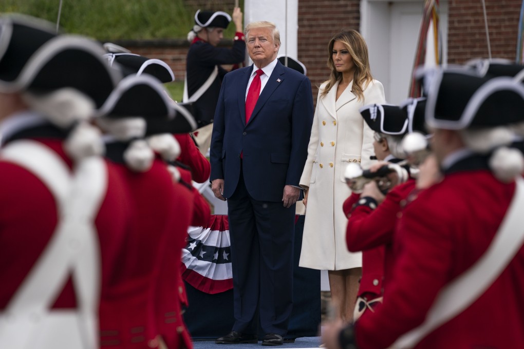 US President Donald Trump and first lady Melania Trump participate in a Memorial Day ceremony in Baltimore. Photo: AP