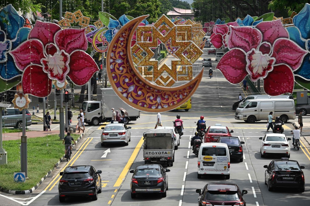 A street in Singapore decorated with festive displays for Eid al-Fitr. Photo: AFP