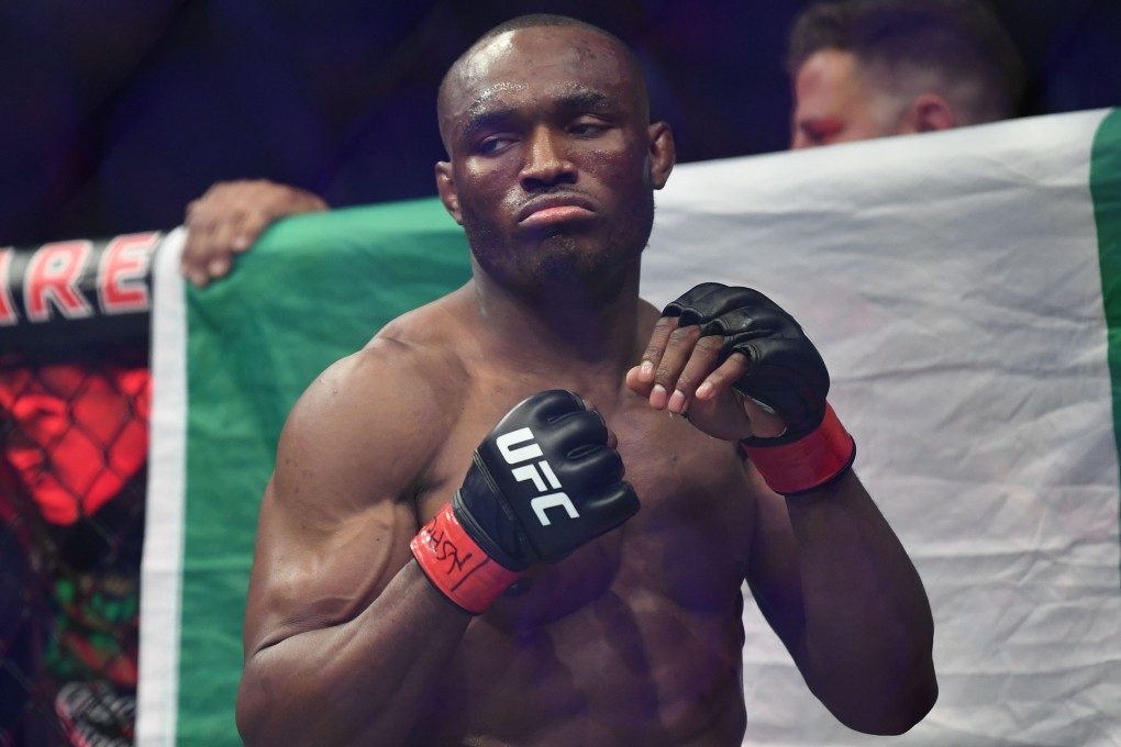 Kamaru Usman looks across the Octagon before his title defence against Colby Covington at UFC 245 at T-Mobile Arena, Las Vegas in 2019. Photo: USA Today