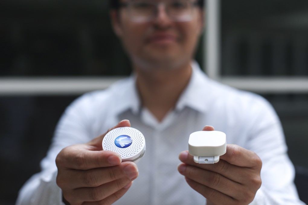 Arthur Chan Chi-chuen, co-founder of Hong Kong start-up SagaDigits, shows the company’s location tracking technology. Photo: Xiaomei Chen