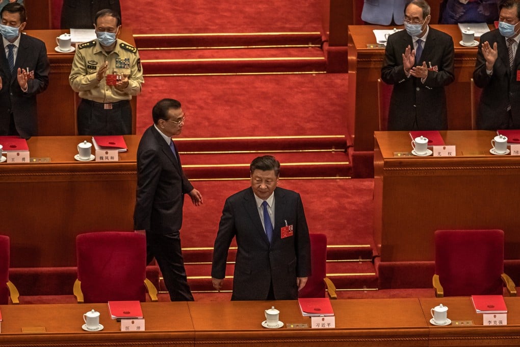 Chinese President Xi Jinping and Premier Li Keqiang during the final session of the National People's Congress in Beijing on Thursday. Photo: EPA-EFE