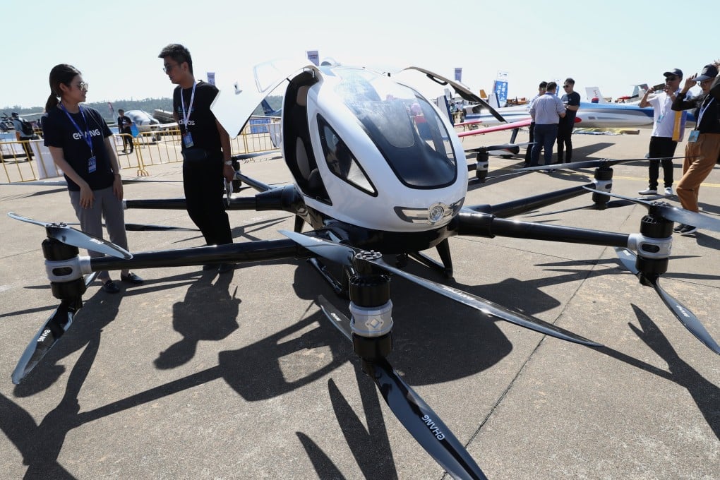The Ehang 216, an autonomous passenger aerial vehicle (AAV), photographed at Airshow China 2018 in Zhuhai. Photo: SCMP / Dickson Lee