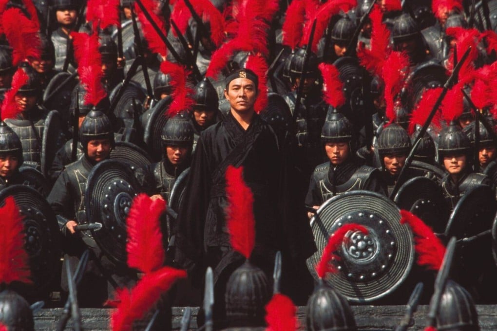 Jet Li in Hero (2002), directed by Zhang Yimou. The film features impressive set-piece battles and fight choreography, but its weighty themes aren’t a good fit for the many scenes of fantasy martial arts.