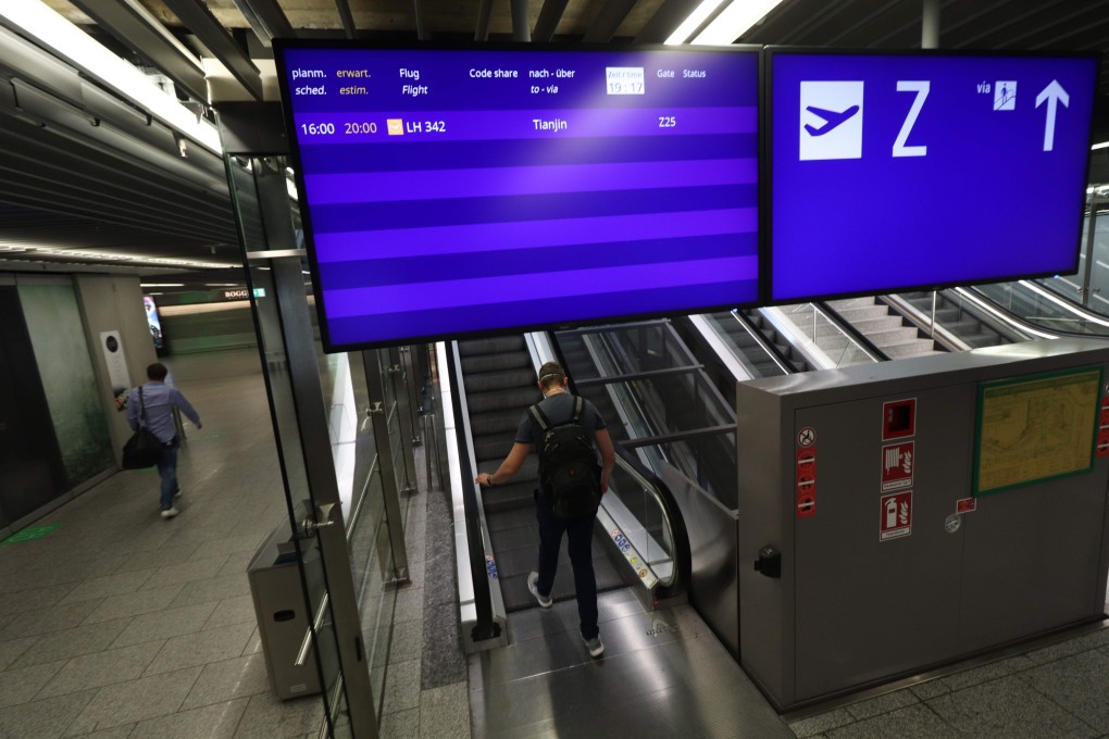 A screen showing Lufthansa flight LH 342 to Tianjin, China in Frankfurt am Main. Photo: AFP