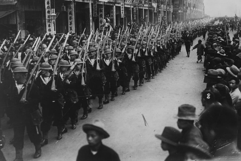 British sailors march down a Hong Kong street in December 1937. A new book, Fighting for Two Kings, explores the fate of Danes who helped in the defence of Hong Kong during the Japanese invasion in World War II. Photo: Getty Images