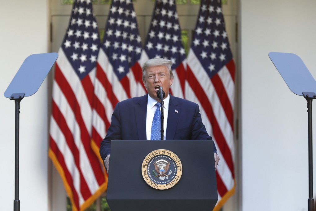 US President Donald Trump speaks during a news conference in the Rose Garden of the White House on Monday. Photo: EPA/Bloomberg