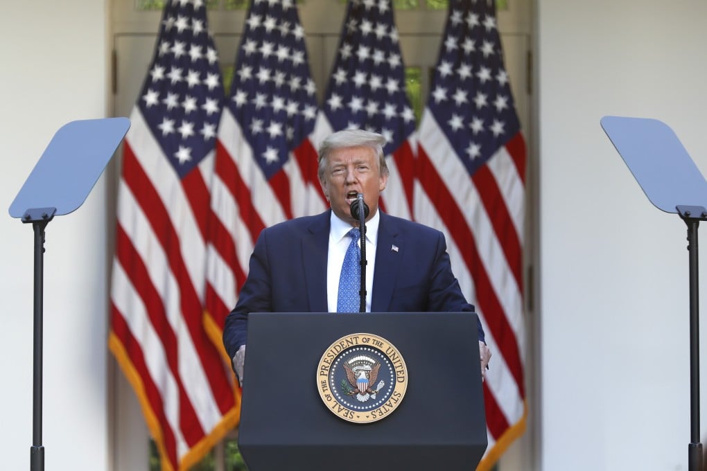 US President Donald Trump speaks during a news conference in the Rose Garden of the White House on Monday. Photo: EPA/Bloomberg