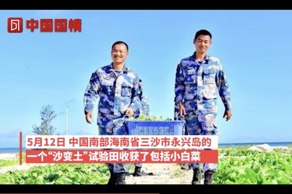 The Chinese navy says it has turned a stretch of beach into a vegetable patch on Woody Island in the South China Sea. Photo: Weibo