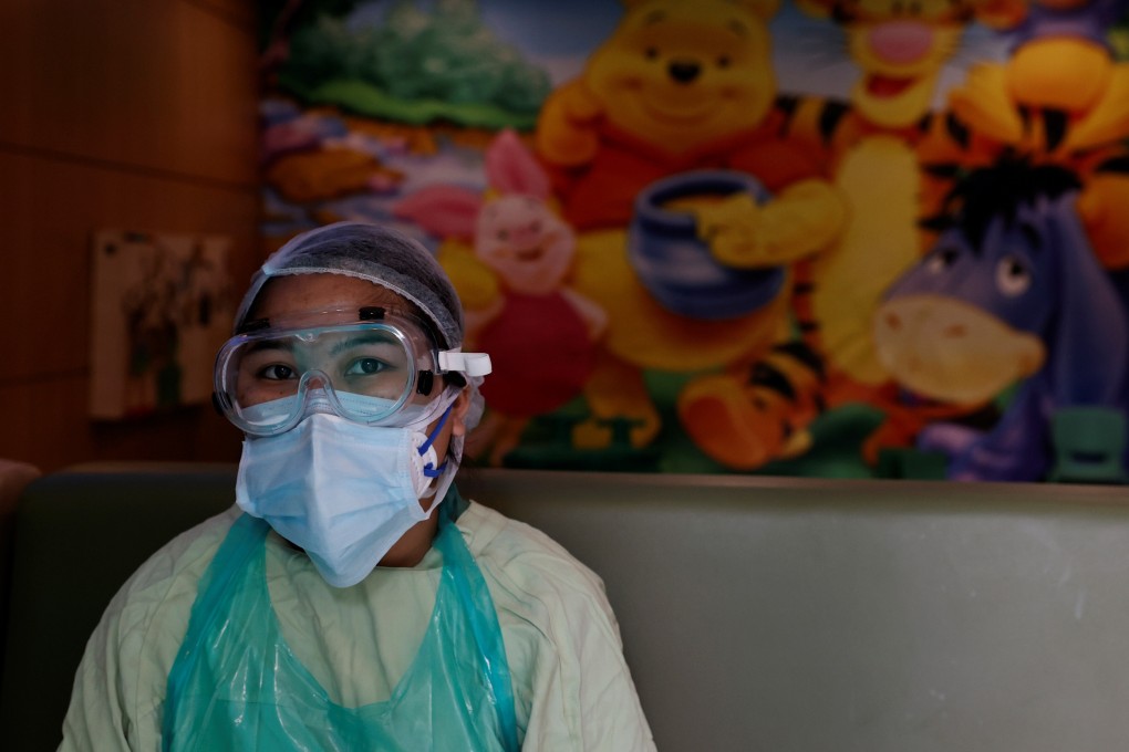 A medical worker sits in an area that was designated for mothers and child care but has now been changed to command centre for the treatment of Covid-19 patients, at Max Smart Super Speciality Hospital in New Delhi, as India’s coronavirus cases and deaths continue to rise. Photo: Reuters